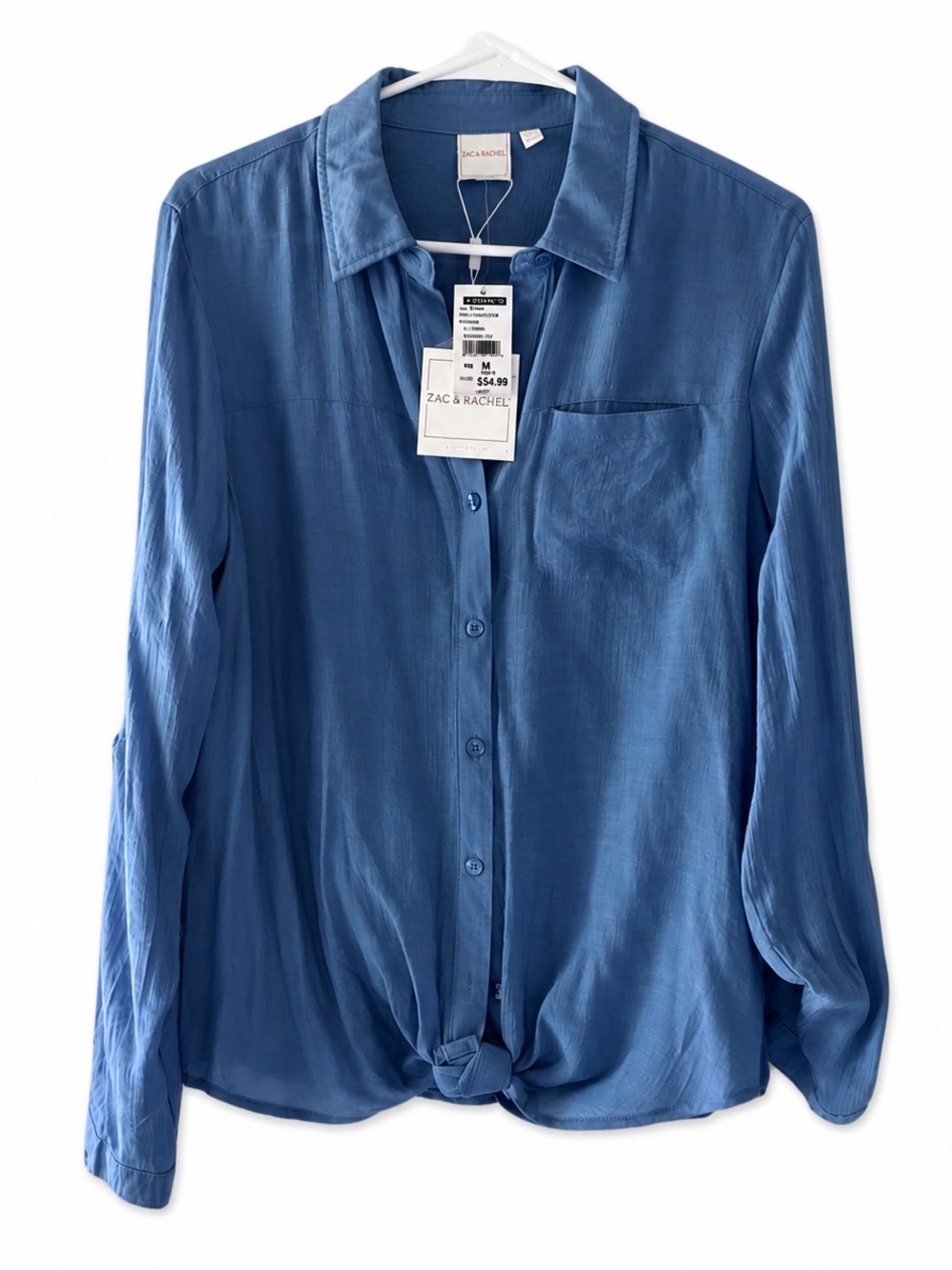 NWT Zac & Rachel Sky Blue Tie-Front Blouse